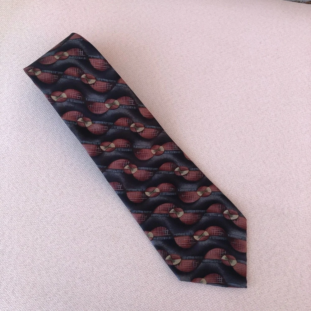 Barrington Made in Usa Silk Vintage‎ Burgundy Black Tan Art Deco Necktie